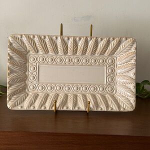 Cream Decorative Ceramic Serving Platter - Elegant Leaf & Dot Pattern